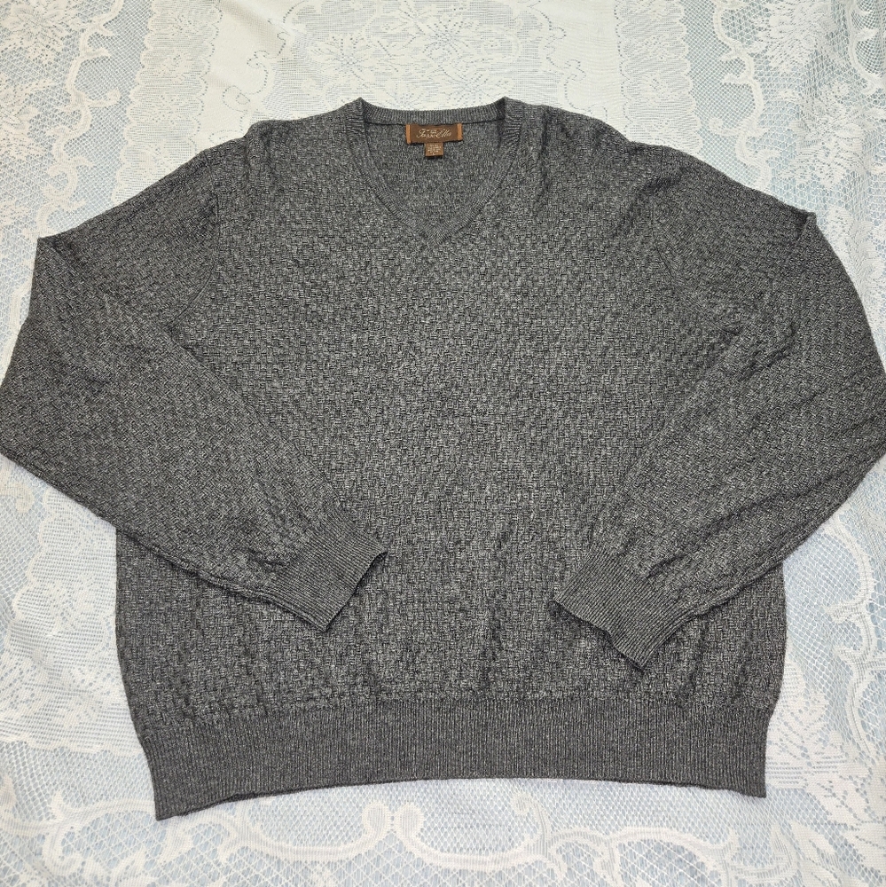 Tasso Elba Charcoal V-Neck Sweater Sz Large Silk/Cashemire